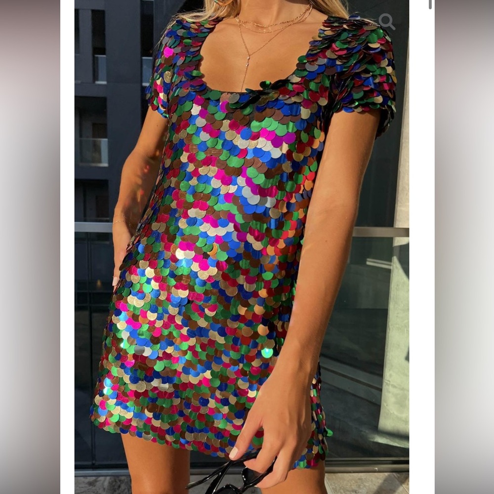 SHOW ME YOUR MUMU Emi Mini Dress in Rainbow Sequins